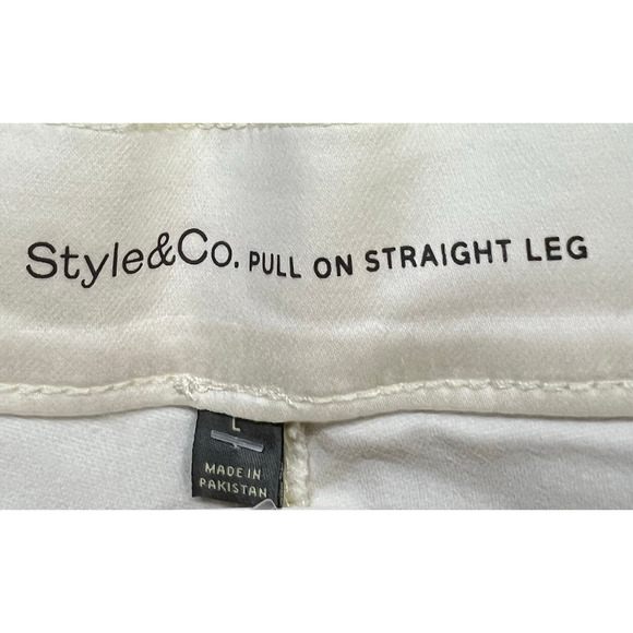 Style & Co Dobby Straight Leg Pants Womens L Cream Pull On Mid Rise Comfort New - Picture 9 of 14